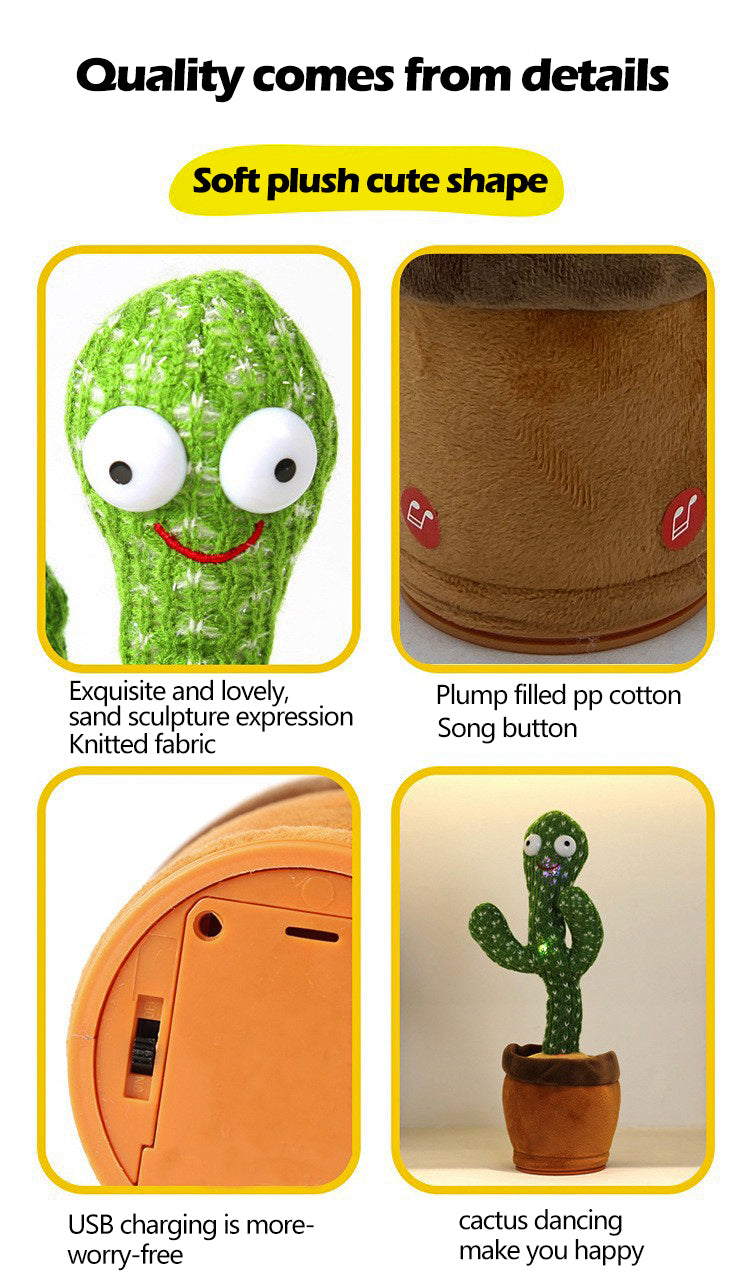 Glamstor| Dancing Cactus Toy Repeat Talking USB Charging Can Sing Record Cactus Bailarín Dansant Kids Education Toys Birthday Present