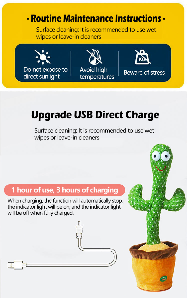 Glamstor| Dancing Cactus Toy Repeat Talking USB Charging Can Sing Record Cactus Bailarín Dansant Kids Education Toys Birthday Present