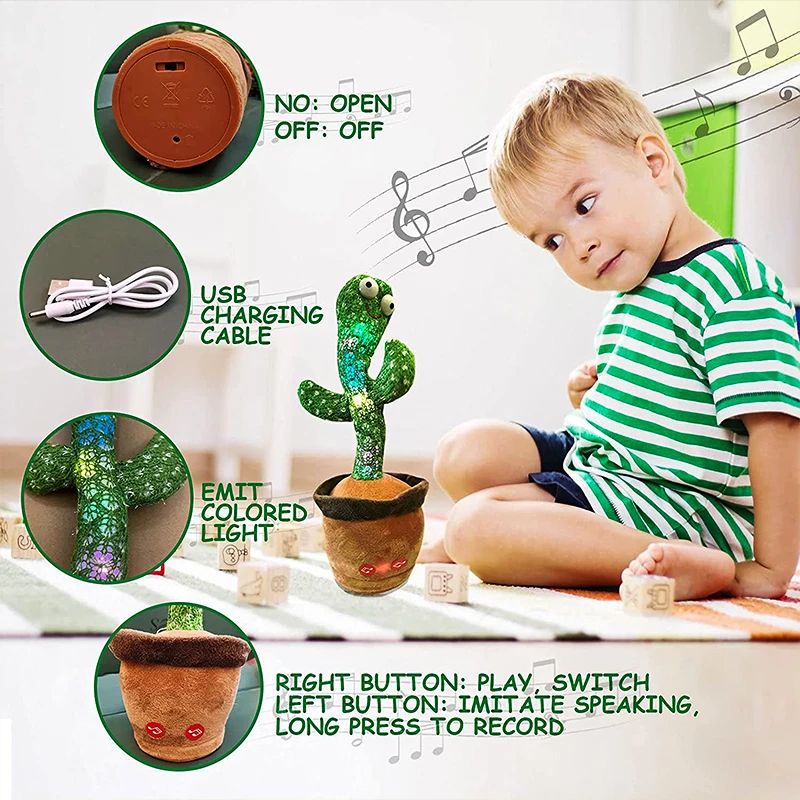 Glamstor| Dancing Cactus Toy Repeat Talking USB Charging Can Sing Record Cactus Bailarín Dansant Kids Education Toys Birthday Present