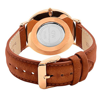 Glamstor| DW Leather Strap Men Wrist Watch Analog Brown Leather Luxury Wrist Watch Stainless steel Smart Watch Leather Straps