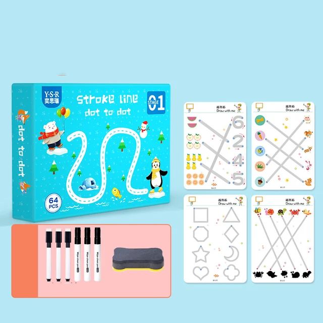 Glamstor| Kids Educational Learning Tracing Book Stroke Line Dot To Dot Magical 64 Pages